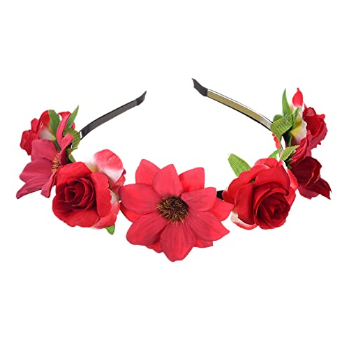 Sommer schöner Kranz Stirnband kleine Gänseblümchen Rose Stirnband Mädchen Erwachsene Kopfbedeckung Stirnband Schwarz Damen Perlen (Red, One Size) von Mashaouyo