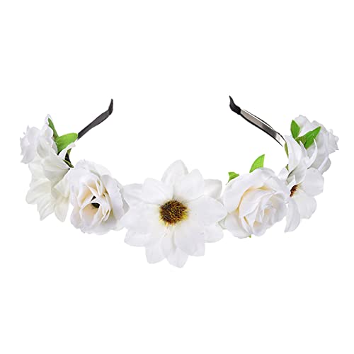 Sommer schöner Kranz Stirnband kleine Gänseblümchen Rose Stirnband Mädchen Erwachsene Kopfbedeckung Stirnband Schwarz Damen Perlen (White, One Size) von Mashaouyo