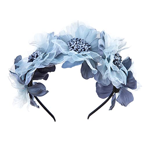 Sommer schöner Kranz Stirnband kleine Gänseblümchen Rose Stirnband Mädchen Erwachsene Kopfbedeckung Volleyball Schlüsselanhänger (Blue, One Size) von Mashaouyo