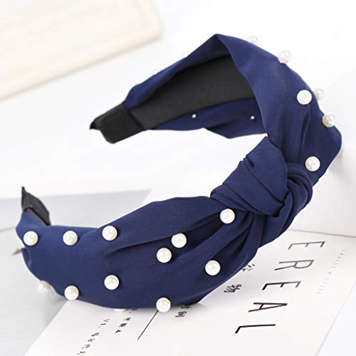 Süße Mädchen Haare Perlen Mode Bogen Haare Kopf Knoten Headband Frisband Hoop Frauen Headband Kopfband Kinder (Navy, One Size) von Mashaouyo