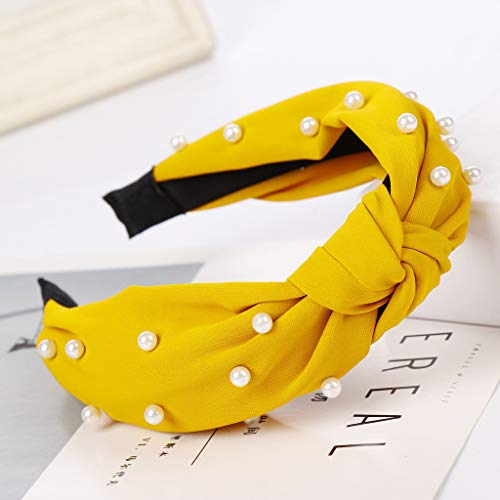 Süße Mädchen Haare Perlen Mode Bogen Haare Kopf Knoten Headband Frisband Hoop Frauen Headband Kopfband Kinder (Yellow, One Size) von Mashaouyo