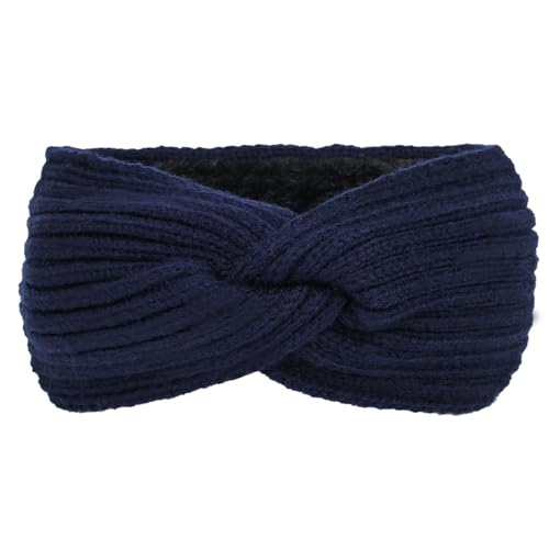 Warmes Sport-Stirnband aus festem Strick und Fleece für Damen im Herbst und Winter mit Ohrenschutz Mützen & Stirnbänder Für Damen (Navy, One Size) von Mashaouyo