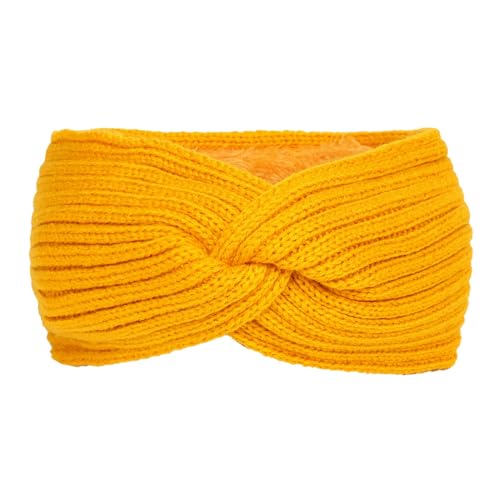 Warmes Sport-Stirnband aus festem Strick und Fleece für Damen im Herbst und Winter mit Ohrenschutz Mützen & Stirnbänder Für Damen (Yellow, One Size) von Mashaouyo