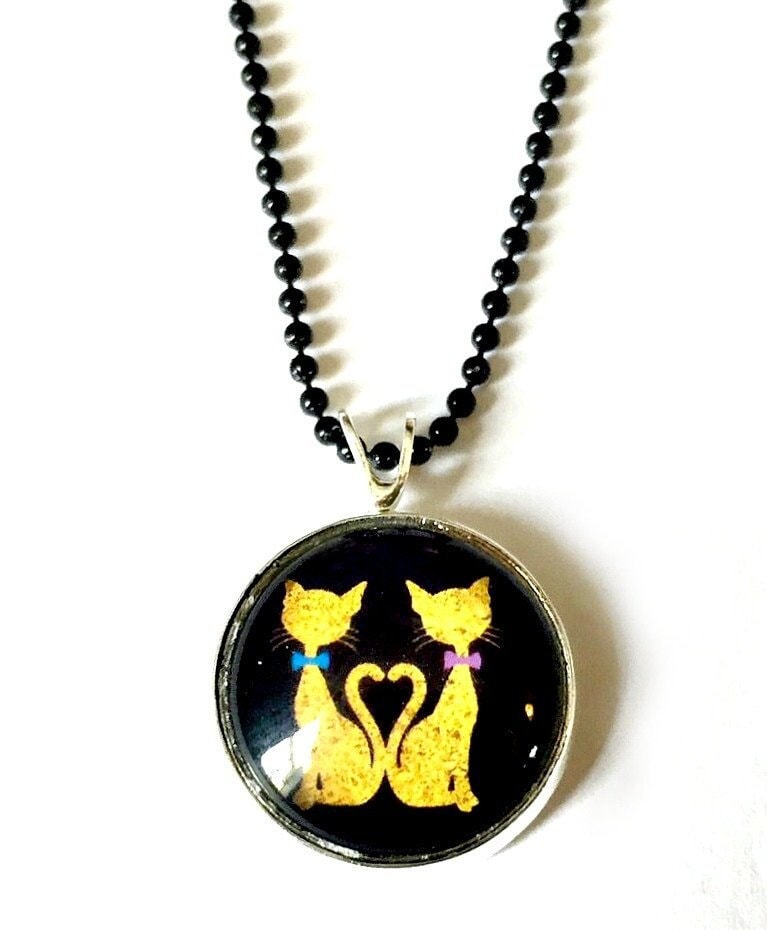 Katzenhalskette, Kitty Katzen Anhänger, 16 Mm Schwarze Katze Anhänger Mit 24-Zoll Kette, Halskette, Katzenliebe Katzenherz Katzenhalskette, Kitty Katzen Anhänger, 16 Mm Schwarze Katze Anhänger Mit 24-Zoll Kette, Halskette, Katzenliebe Katzenherz von MashedPotatoMosaics