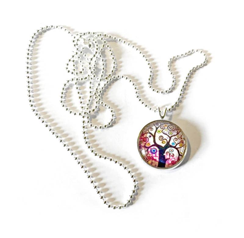 Rosa Fantasiebaum-Anhänger, Rosa Baum Des Lebens Anhänger, 16 Mm Swirl Anhänger Mit 24-Zoll-Silber-Kette, Feder Swirly Halskette Rosa Fantasiebaum-Anhänger, Rosa Baum Des Lebens Anhänger, 16 Mm Swirl Anhänger Mit 24-Zoll-Silber-Kette, Feder Swirly Halskette von MashedPotatoMosaics