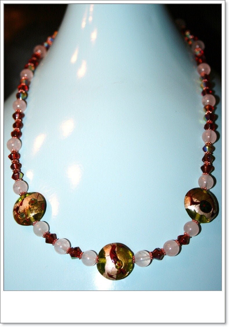 Glasperle Halskette W/Rose Quarz Rosa Gold Ton von MashliDesign