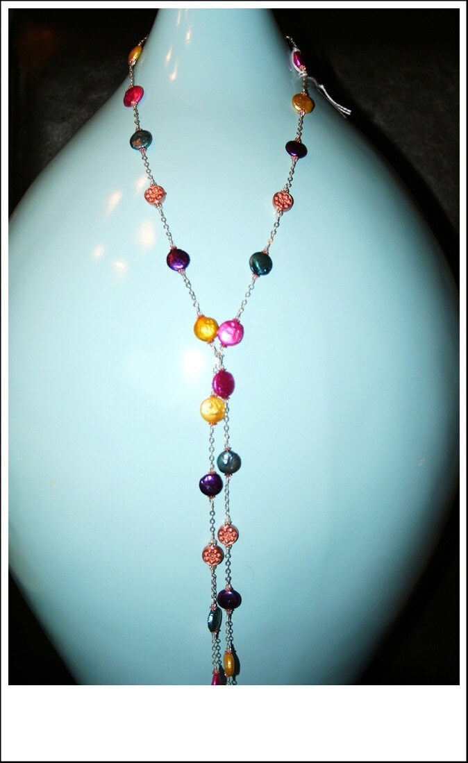 Hand Gemacht Halskette Süßwasser Multi Farbe Perlen Kupfer Überzogene von MashliDesign