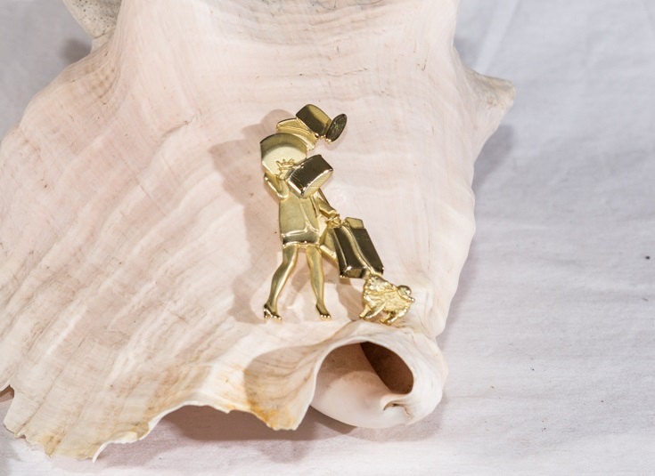 Jahrgang A.s.c Brosche Dame Einkaufen Pakete Geschenke Hund Gold-Ton Signiert Jahrgang A.s.c Brosche Dame Einkaufen Pakete Geschenke Hund Gold-Ton Signiert von MashliDesign