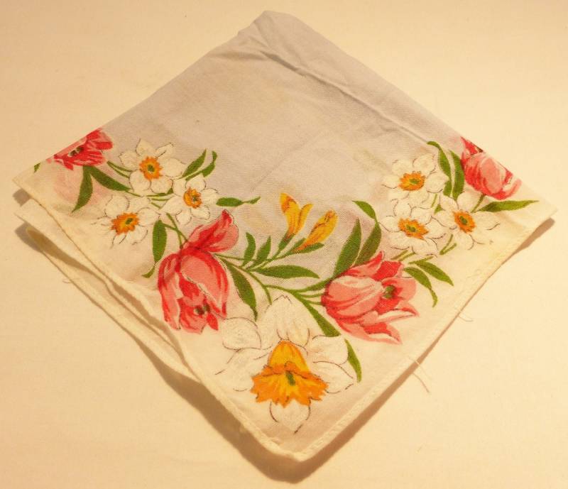 Taschentuch Hanki Blume Drucken Baumwolle Vintage 50Er Jahre Licht Blau Und von MashliDesign