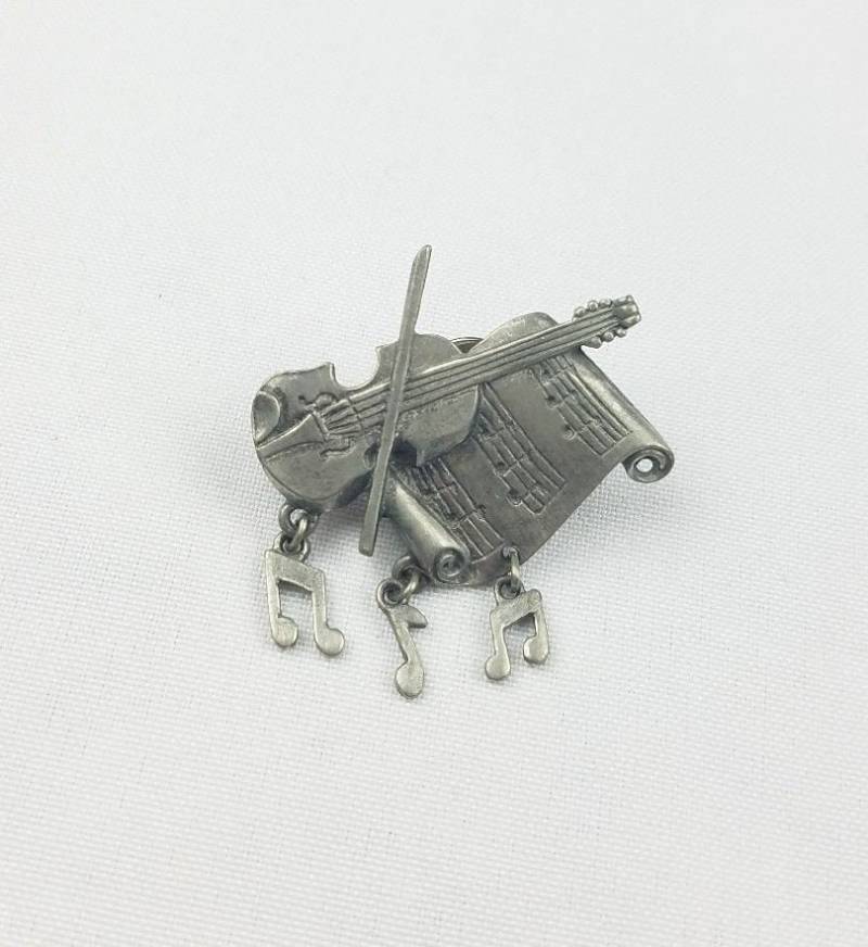 Vintage Lcd-Brosche Silber-Ton-Musik Noten Chello Charme von MashliDesign