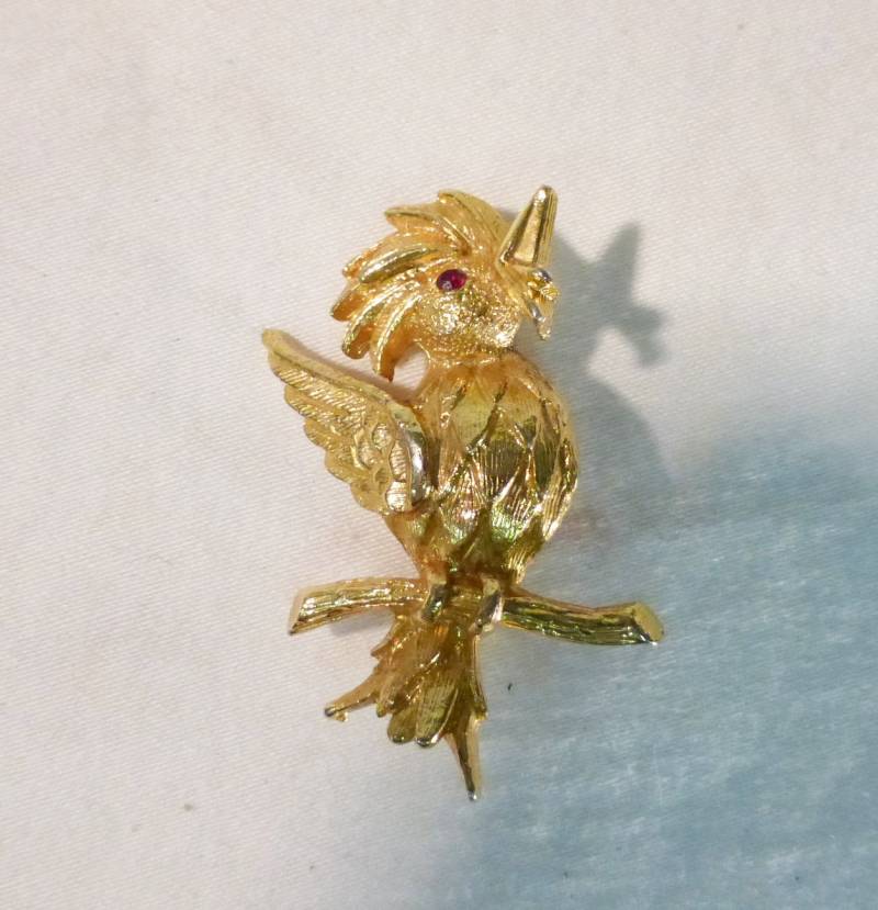 Vintage Vogel Auf Einem Ast Goldton Brosche Pin von MashliDesign