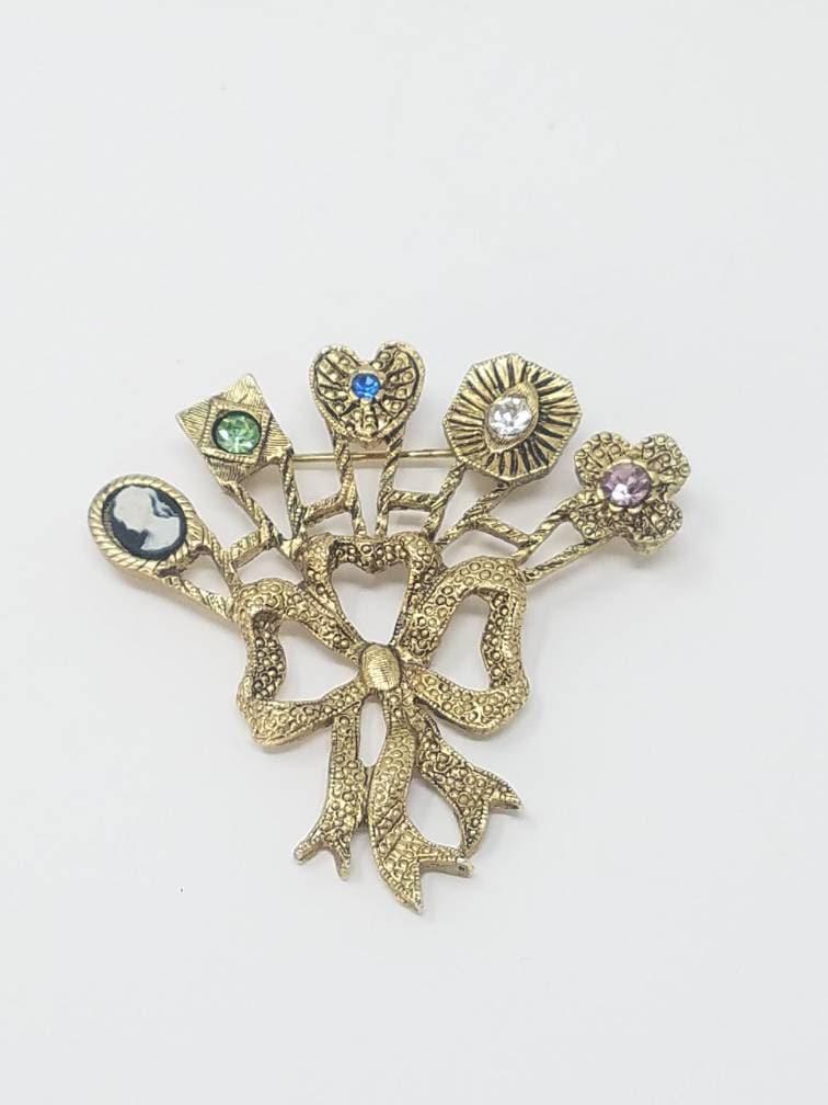 Vtg Brosche Pin Bouquet Gold Ton Band von MashliDesign