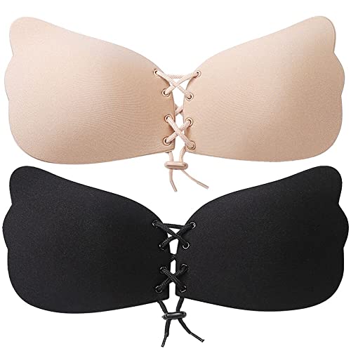 Masitt Coty 2er-Pack Push-Up-BHS für Frauen, Unsichtbarer Rückenfreier BH, Magische Nippelabdeckungen, Trägerloser BH von Masitt Coty