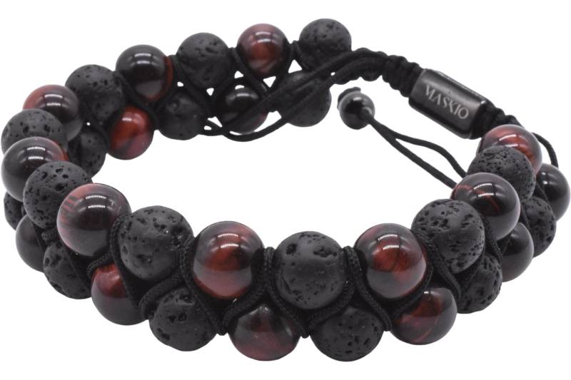 Maskio Doppelstein-Armband Mit Rotem Tigerauge Und Lavasteinen - Verstellbares Power-Armband Für Stärke, Mut Stil von Maskio