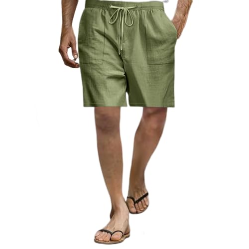 Baumwoll Leinen Shorts Herren, Einfarbig Short Mit Gummizug Kurze Hose Mit Taschen Und Kordelzug Sport Gerade Chinoshorts Stretch Sportshorts Leicht Bermuda Lässige Sommershorts Größen S-5Xl von Maskjuwio