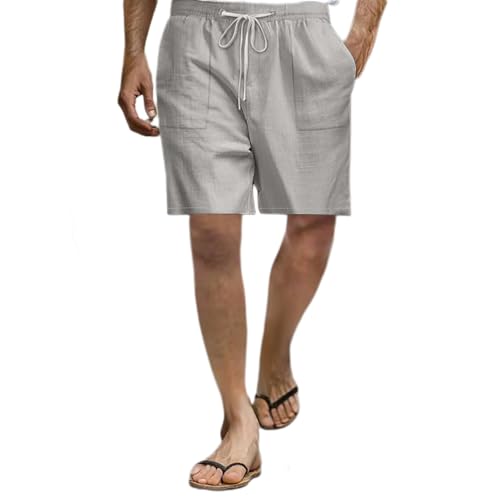 Baumwoll Leinen Shorts Herren, Einfarbig Short Mit Gummizug Kurze Hose Mit Taschen Und Kordelzug Sport Gerade Chinoshorts Stretch Sportshorts Leicht Bermuda Lässige Sommershorts Größen S-5Xl von Maskjuwio