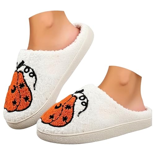 Hausschuhe Damen Pantoletten Geschlossen Pantoffeln Halloween Slippers Warme Hausschlappen Plüsch Hausschuhe Damen Winter Hausschlappen Gefüttert Fuzzy Pantoffeln Rutschfeste Slippers Unisex von Maskjuwio