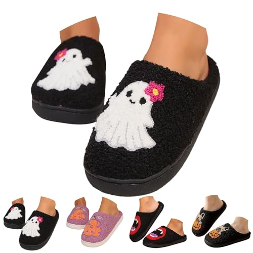 Hausschuhe Damen Winter Lustig Halloween Süß Slippers Plüsch Gefüttert Pantoffeln Warme Hausschlappen Flauschig Hausschuhe Halloween Hausschlappen Damen Weich Bequem Slippers House Pantoffeln von Maskjuwio