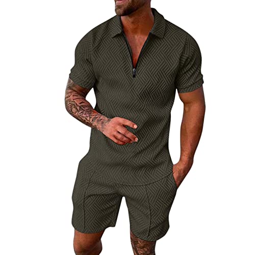 Maskjuwio 2 Teiliges Sport Set Herren Kurz Trainingsanzug Zweiteiler Mit Taschen Und Reißverschluss Baggy Poloshirt + Shorts Set Kurzarm Jogginganzug Revers Sportanzug Freizeit Tracksuit Gr.M-3XL von Maskjuwio