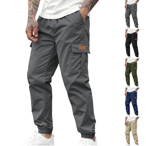 Maskjuwio Cargohose Herren Schwarz Baggy Arbeitshosen Leicht Jogginghose Cargo Sporthose Stretch Wanderhose Trainingshose Mit Kordelzug Und Taschen Elastische Taille Trekkinghose Einfarbig Strandhose von Maskjuwio