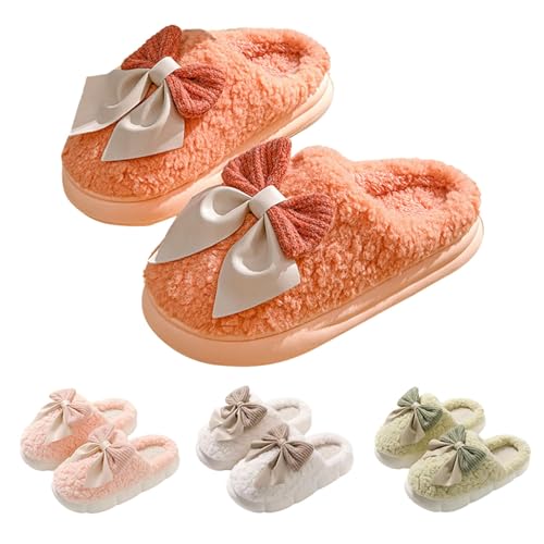 Maskjuwio Filzpantoffeln Damen Gummisohle Hausschuhe Damen Winter Plüsch Pantoffeln Mit Schleifen Memory Foam Schlappen rutschfeste Hausschlappen Warme Gefüttert Slipper Für Den Innenbereich von Maskjuwio