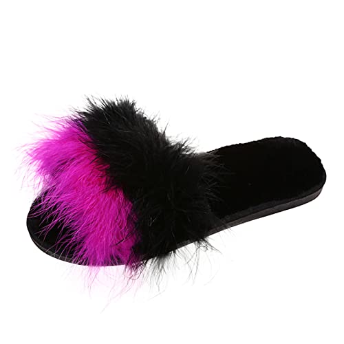 Maskjuwio Flauschige Hausschuhe Damen Farbblock Slippers Plüsch Hausschlappen Memory Foam Pantoffeln Offen Slippers Atmungsaktiv Hausschuhe Weich Bequem Hausschlappen rutschfeste Leichte Pantoffeln von Maskjuwio