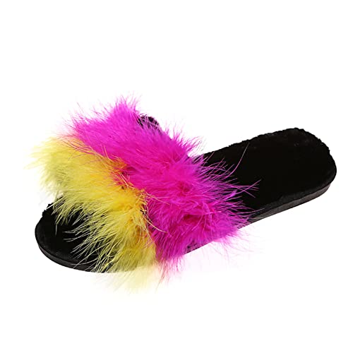 Maskjuwio Flauschige Hausschuhe Damen Farbblock Slippers Plüsch Hausschlappen Memory Foam Pantoffeln Offen Slippers Atmungsaktiv Hausschuhe Weich Bequem Hausschlappen rutschfeste Leichte Pantoffeln von Maskjuwio