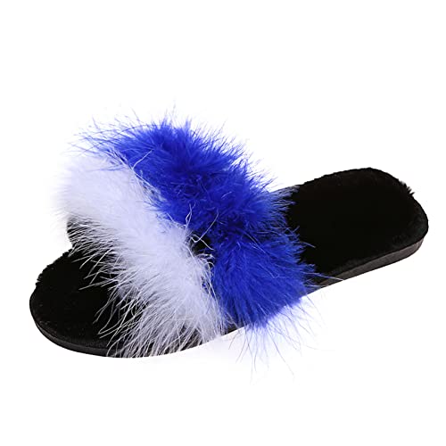 Maskjuwio Flauschige Hausschuhe Damen Farbblock Slippers Plüsch Hausschlappen Memory Foam Pantoffeln Offen Slippers Atmungsaktiv Hausschuhe Weich Bequem Hausschlappen rutschfeste Leichte Pantoffeln von Maskjuwio