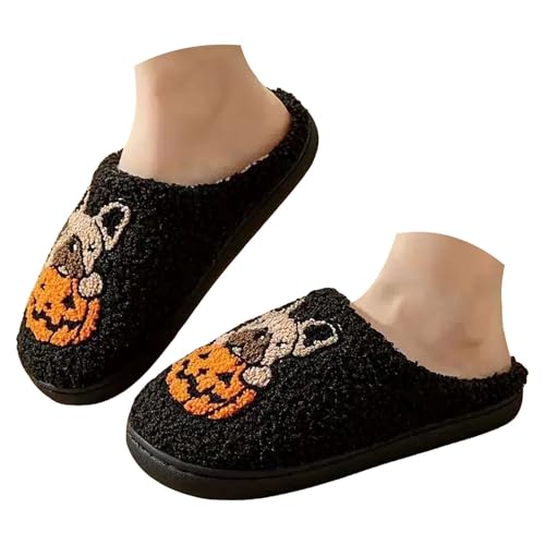 Maskjuwio Halloween Hausschuhe Damen Hausschuhe Damen Winter Plüsch Slippers Mit Gummisohle Halloween Pantoffeln Unisex Hausschlappen Weichen Sohlen Filzpantoffeln Warme Gefüttert Schlappen Slippers von Maskjuwio