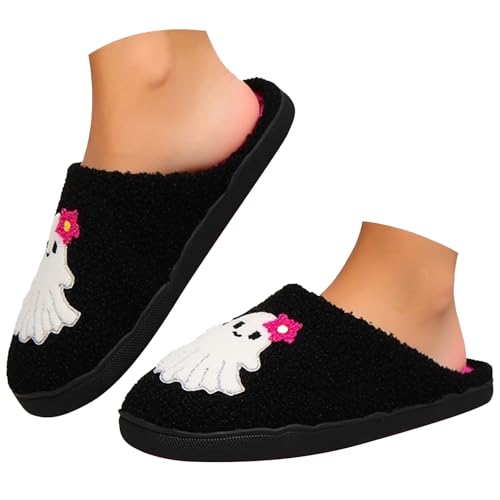 Maskjuwio Halloween Hausschuhe Damen Hausschuhe Damen Winter Plüsch Slippers Mit Gummisohle Halloween Pantoffeln Unisex Hausschlappen Weichen Sohlen Filzpantoffeln Warme Gefüttert Schlappen Slippers von Maskjuwio