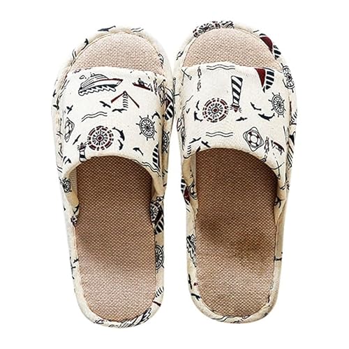 Maskjuwio Hausschlappen Damen 41 Hausschuhe Damen Pantoletten Offener Zehen Pantoffeln Leinen Slippers rutschfeste Leichte Hausschlappen Weichen Sohlen Hausschuhe Unisex Liebespaar Schlappen von Maskjuwio