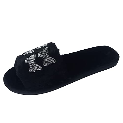 Maskjuwio Hausschlappen Damen Plüsch Warme Pantoffeln Hausschuhe Mit Glizter Strass Offener Zehen Slippers Flauschig Einfarbig Slippers Fuzzy Weich Pantoffeln Hausschuhe Fur Drinnen Und Draußen von Maskjuwio