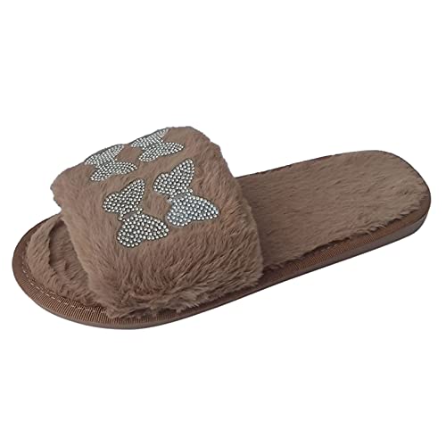 Maskjuwio Hausschlappen Damen Plüsch Warme Pantoffeln Hausschuhe Mit Glizter Strass Offener Zehen Slippers Flauschig Einfarbig Slippers Fuzzy Weich Pantoffeln Hausschuhe Fur Drinnen Und Draußen von Maskjuwio