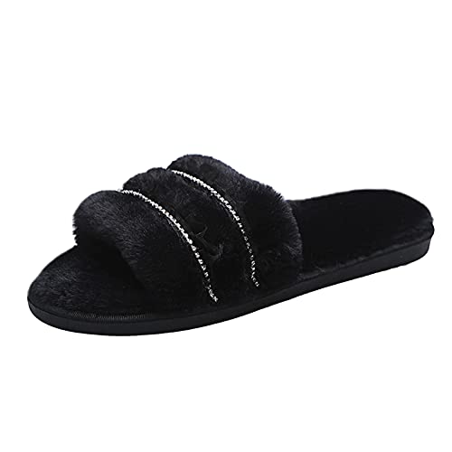 Maskjuwio Hausschlappen Damen Weich Offener Zehen Pantoffeln Plüsch Wärme Hausschuhe Flauschig Slippers Mit Glizter Strass Fuzzy Bequem Pantoffeln Weich House Slippers Schlafzimmer Hausschuhe von Maskjuwio
