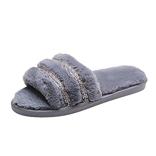 Maskjuwio Hausschlappen Damen Weich Offener Zehen Pantoffeln Plüsch Wärme Hausschuhe Flauschig Slippers Mit Glizter Strass Fuzzy Bequem Pantoffeln Weich House Slippers Schlafzimmer Hausschuhe von Maskjuwio