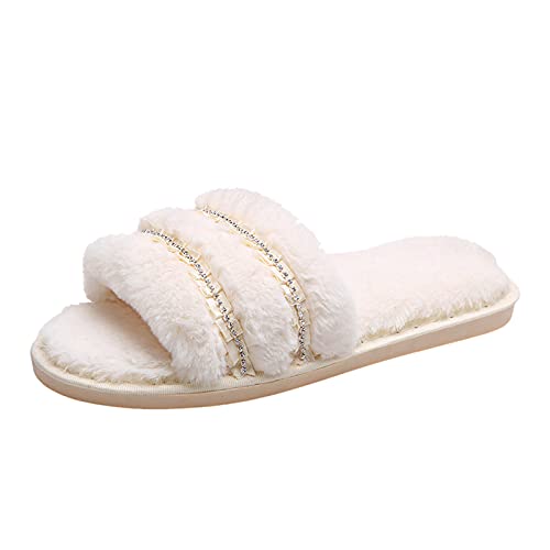 Maskjuwio Hausschlappen Damen Weich Offener Zehen Pantoffeln Plüsch Wärme Hausschuhe Flauschig Slippers Mit Glizter Strass Fuzzy Bequem Pantoffeln Weich House Slippers Schlafzimmer Hausschuhe von Maskjuwio