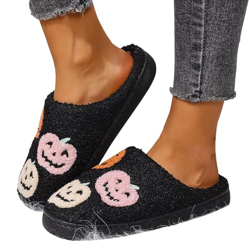Maskjuwio Hausschuhe Damen 42 Hausschuhe Damen Halloween rutschfeste Hausschlappen Plüsch Pantoffeln Warme Slippers Schlafzimmer Schlappen Filzpantoffeln Mit Gummisohle Halloween Pantoffeln Slippers von Maskjuwio
