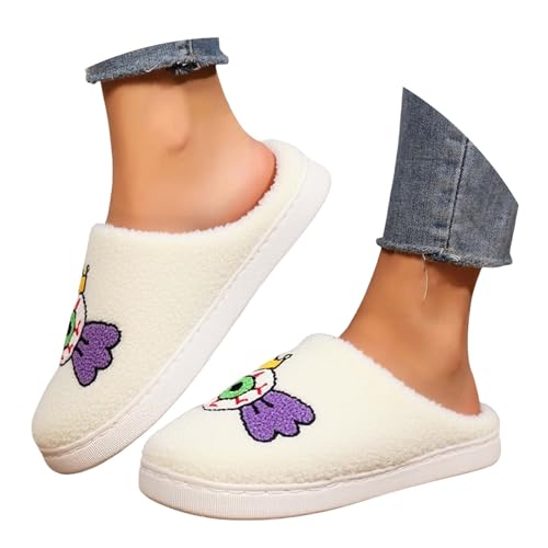 Maskjuwio Hausschuhe Damen 42 Plüsch Slippers Wärme Gefüttert Hausschlappen rutschfeste Pantoffeln Memory Foam Filzpantoffeln Mit Musterdruck Hausschuhe Weich Bequem Schlappen House Slippers von Maskjuwio
