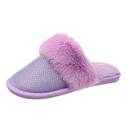 Maskjuwio Hausschuhe Damen Flauschig Winter, Warme Pantoffeln Plüsch Slippers Frottee Hausschlappen Hauspantoffeln Mit Glizter Strass Weich Bequem Hausschuhe Flache rutschfeste Pantoffeln Slippers von Maskjuwio