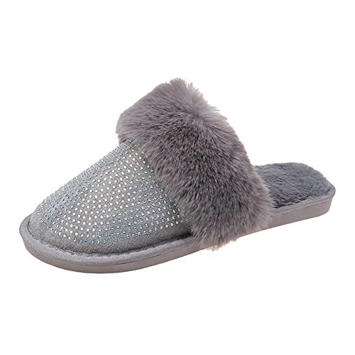 Maskjuwio Hausschuhe Damen Flauschig Winter, Warme Pantoffeln Plüsch Slippers Frottee Hausschlappen Hauspantoffeln Mit Glizter Strass Weich Bequem Hausschuhe Flache rutschfeste Pantoffeln Slippers von Maskjuwio