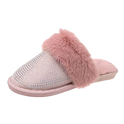 Maskjuwio Hausschuhe Damen Flauschig Winter, Warme Pantoffeln Plüsch Slippers Frottee Hausschlappen Hauspantoffeln Mit Glizter Strass Weich Bequem Hausschuhe Flache rutschfeste Pantoffeln Slippers von Maskjuwio