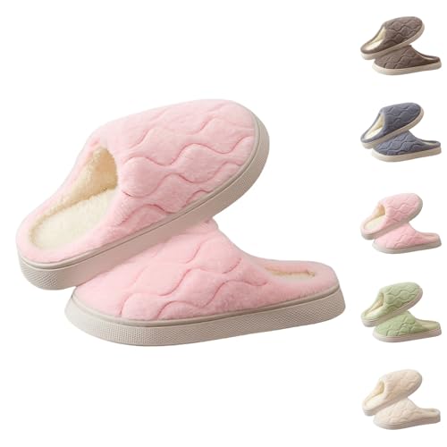Maskjuwio Hausschuhe Damen Pantoletten Pink Slippers Flauschig Pantoffeln Plüsch Gefüttert Hausschlappen Plateau Hausschuhe Einfarbig Pantoffeln rutschfeste Hausschlappen Herren Unisex Slippers von Maskjuwio