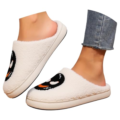 Maskjuwio Hausschuhe Damen Plüsch Beige Hausschuhe Herren Winter Warm Pantoffeln Unisex Slippers Halloween Hausschlappen Memory Foam Pantoffeln Fuzzy Gefüttert Hausschlappen rutschfeste Slippers von Maskjuwio