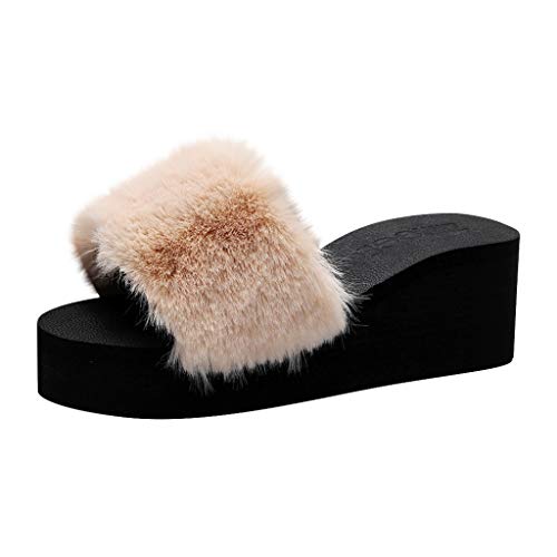Maskjuwio Hausschuhe Damen Plüsch Keil Hausschlappen Offener Zehen Slipper Plateau Pantoffeln Flauschige Slippers Weichen Sohlen Hausschuhe Slide Hausschlappen Weich Slipper Bequem Pantoffeln von Maskjuwio