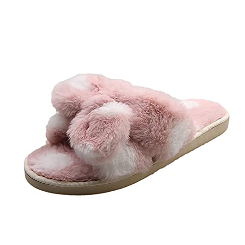 Maskjuwio Hausschuhe Damen Warm 41 Zweifarbige Pantoffeln Plüsch Wärme Slippers Offener Zehen Hausschuhe Querriemen-Schleife Hausschlappen Weich Bequem Slippers Pantoffeln Flauschig Hausschlappen von Maskjuwio