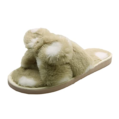 Maskjuwio Hausschuhe Damen Warm 41 Zweifarbige Pantoffeln Plüsch Wärme Slippers Offener Zehen Hausschuhe Querriemen-Schleife Hausschlappen Weich Bequem Slippers Pantoffeln Flauschig Hausschlappen von Maskjuwio