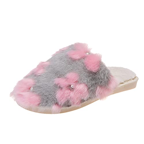 Maskjuwio Hausschuhe Damen Warm Gefüttert, Flauschig Pantoffeln Plüsch Slippers Warme Hausschlappen rutschfeste Hausschuhe Memory Foam Pantoffeln Weich Bequem Slippers Flache Leichte Hausschlappen von Maskjuwio