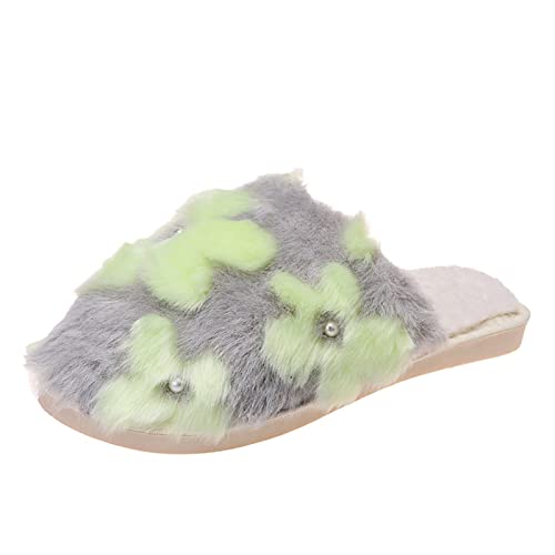 Maskjuwio Hausschuhe Damen Warm Gefüttert, Flauschig Pantoffeln Plüsch Slippers Warme Hausschlappen rutschfeste Hausschuhe Memory Foam Pantoffeln Weich Bequem Slippers Flache Leichte Hausschlappen von Maskjuwio