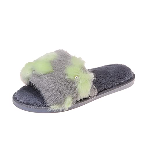 Maskjuwio Hausschuhe Damen Warm Offen, Flauschige Slippers Plüsch Pantoffeln Memory Foam Hausschlappen Plüsch Warm Hausschuhe Fuzzy Slippers Mit Musterdruck Flauschig Pantoffeln House Hausschlappen von Maskjuwio
