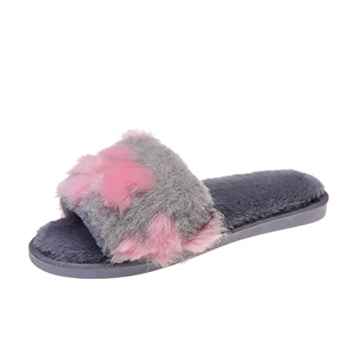 Maskjuwio Hausschuhe Damen Warm Offen, Flauschige Slippers Plüsch Pantoffeln Memory Foam Hausschlappen Plüsch Warm Hausschuhe Fuzzy Slippers Mit Musterdruck Flauschig Pantoffeln House Hausschlappen von Maskjuwio